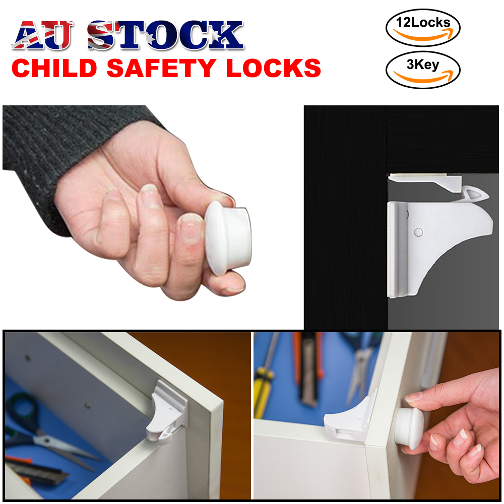 Au 12x Magnetic No Drilling Cabinet Drawer Cupboard Locks Baby