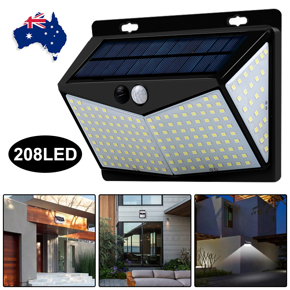 208 LED Solar Power PIR Motion Sensor Wall Lights Outdoor Garden Lamp Waterproof